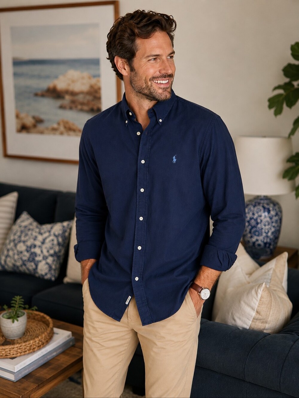 Ralph Lauren Men's XXL Navy Blue Button Down Pony Logo Shirt